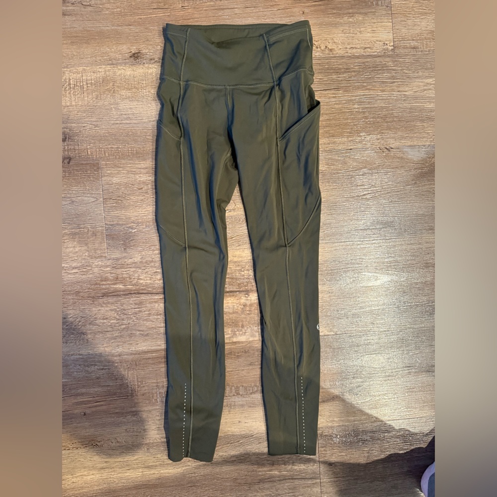 Lululemon Olive Green Leggings With Pockets Size 2 Fast and Free